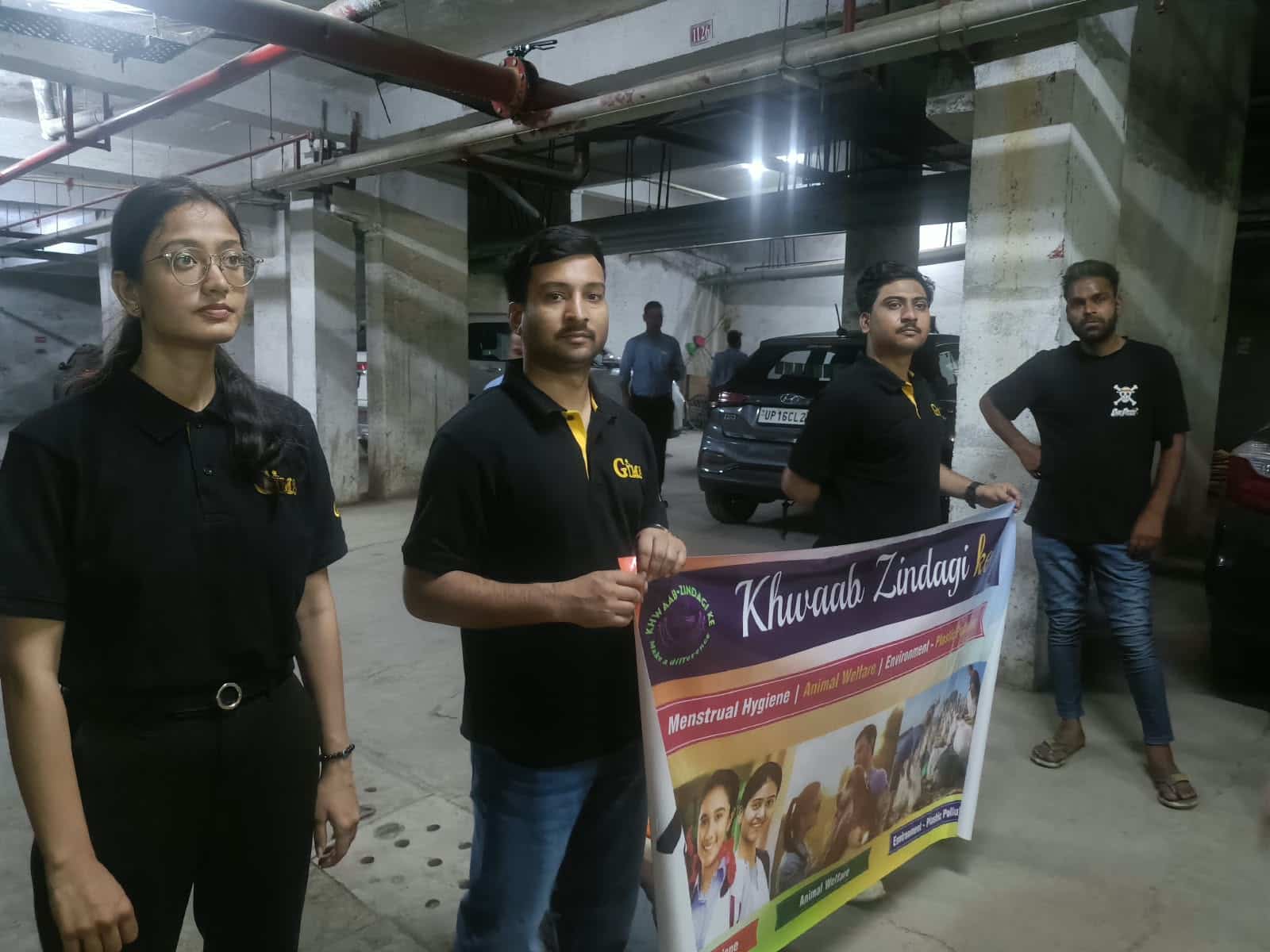 Student volunteers at a community awareness event
